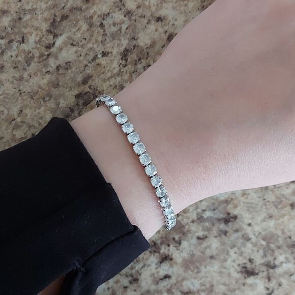 Platinum Plated Tennis Bracelet - Picture 7 of 12